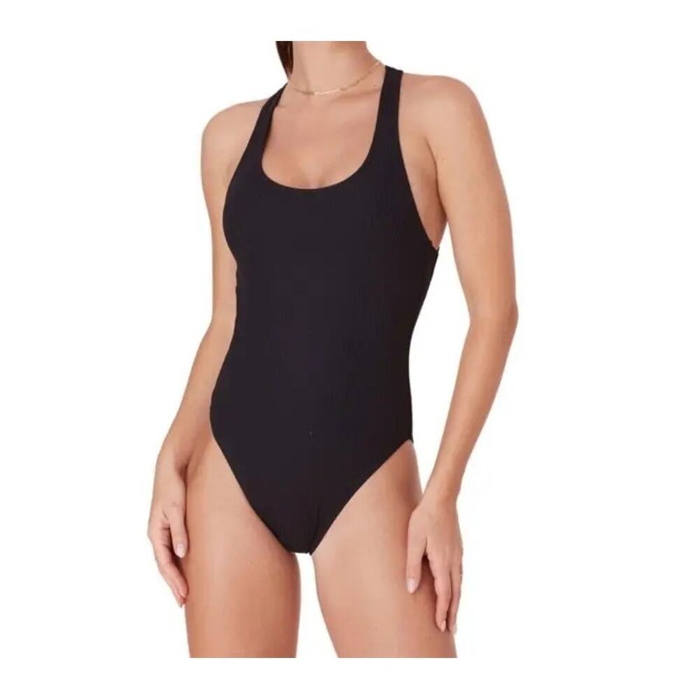 B0 Auth ANDIE The Tulum Black Crisscross Straps Back One-Piece Swimsuit Size M